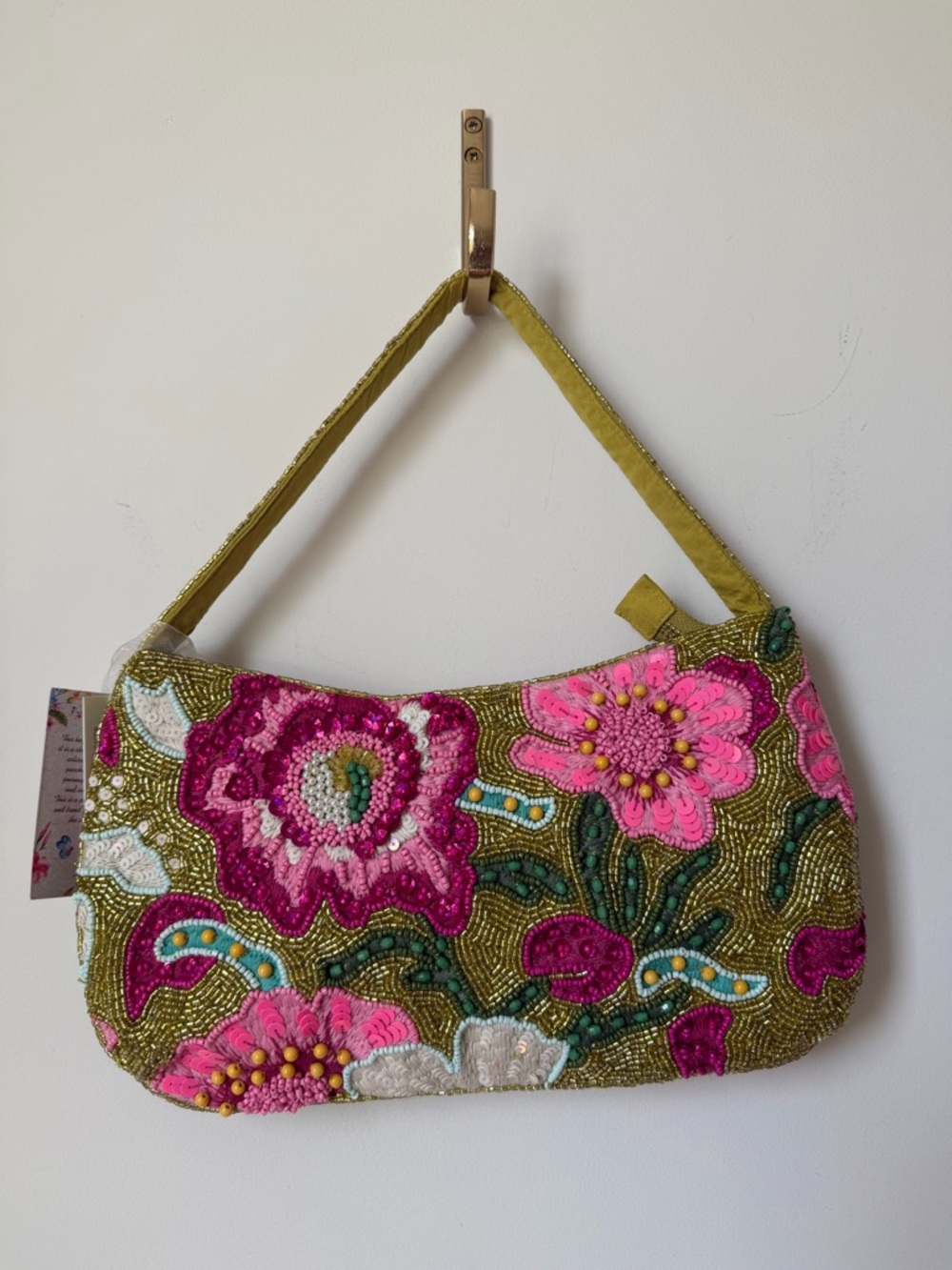 Viral Beaded floral pink and gold Shoulder Bag - Picture 4 of 4